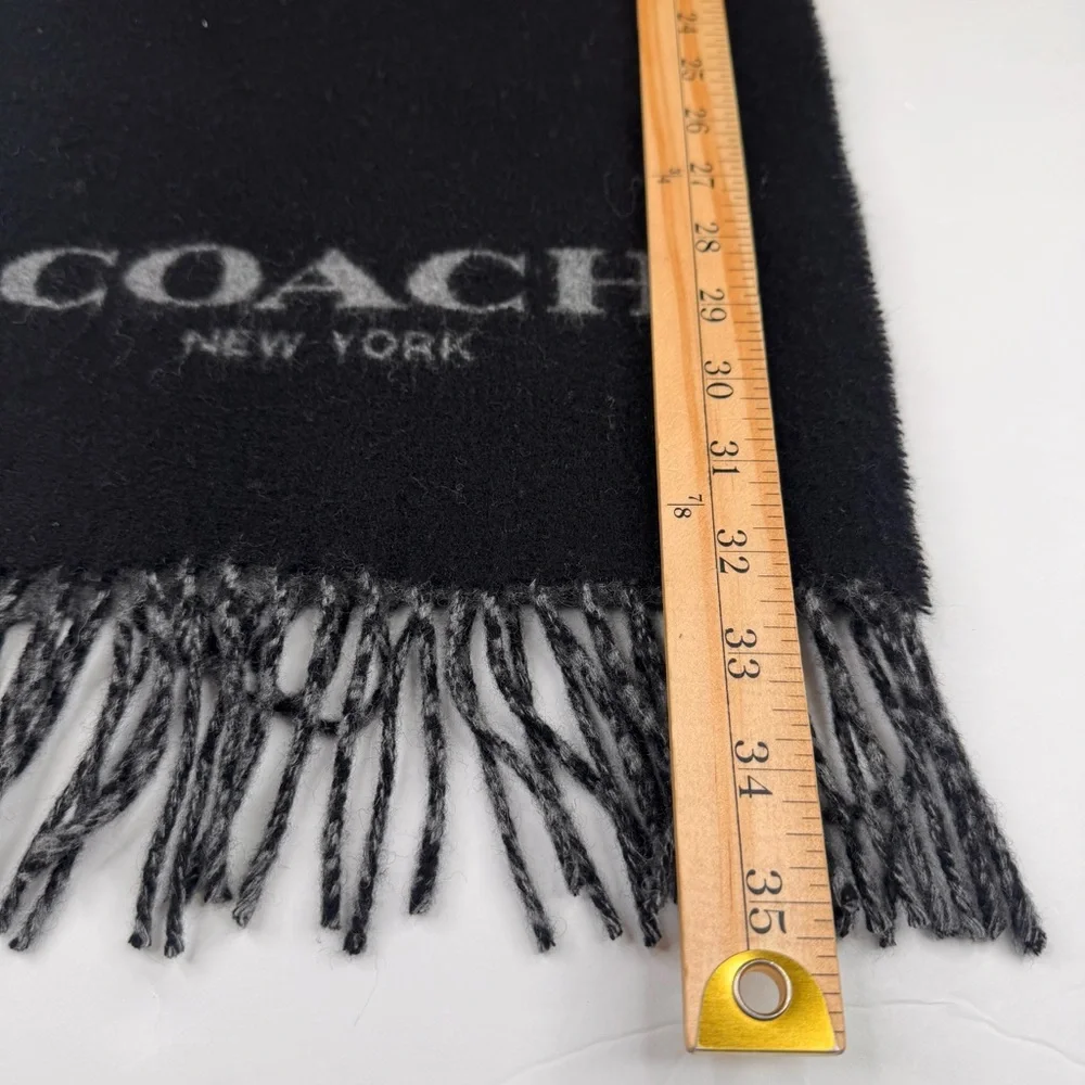 NWT Coach Unisex Signature Bi-Color Wool/Cashmere Logo Scarf Black/Grey Preppy
